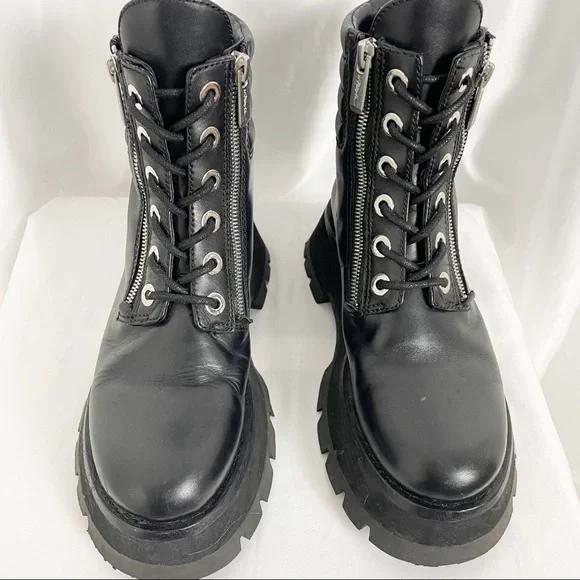 3.1 Phillip Lim Kate Lug Sole Double Zip Leather Combat Moto Boots Black Size 6